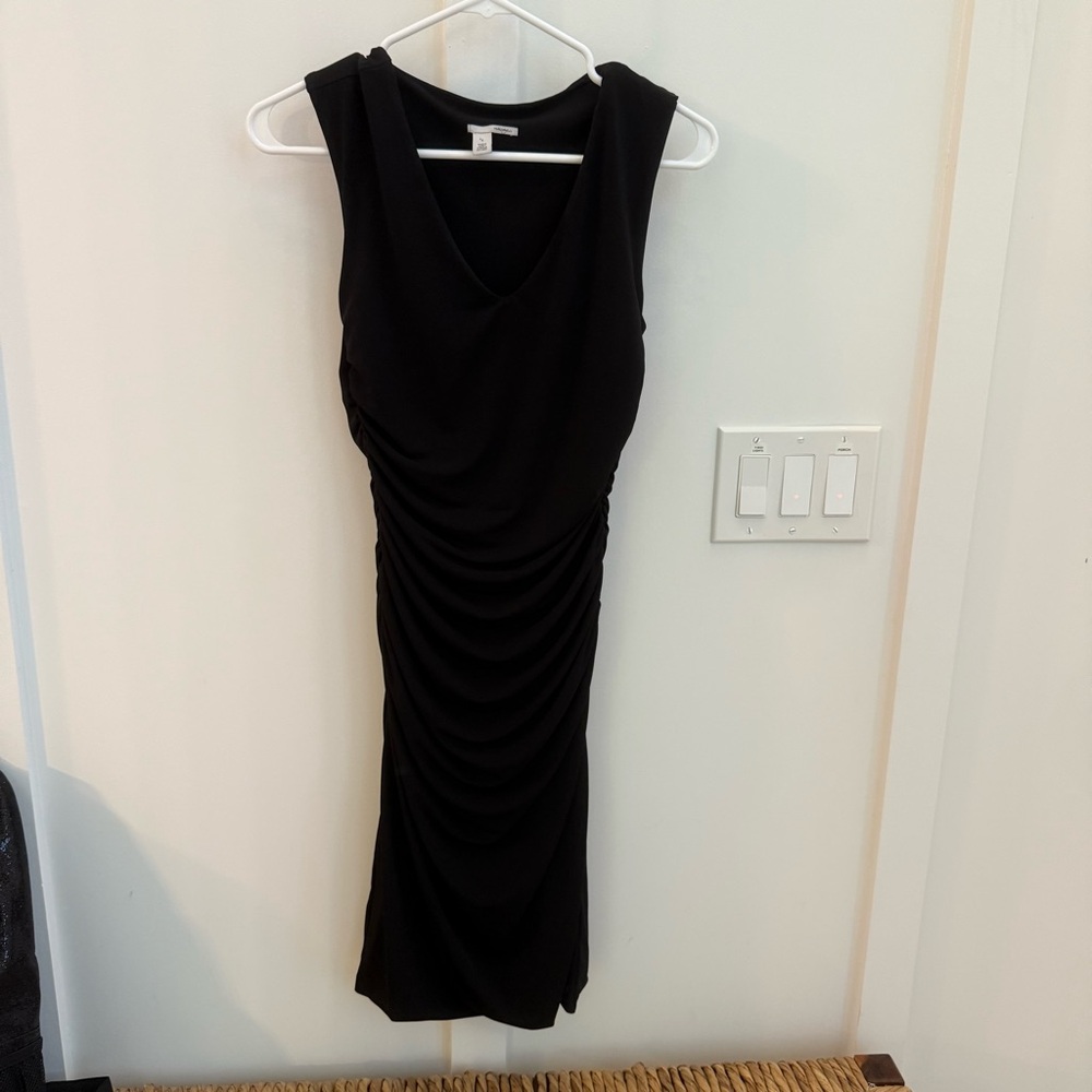 Halogen Black Ruched Midi Dress